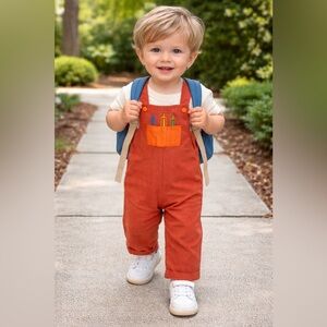 Vintage Toddler corduroy Overalls School Back to School Crayons Rust Orange 2T
